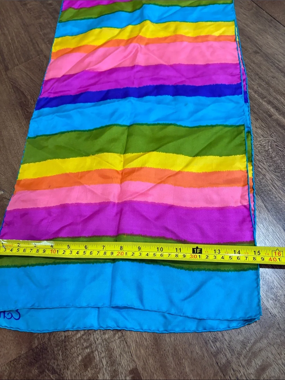 Vintage Echo Scarf - vibrant stripes, some spots. Approx. 62”x 15”